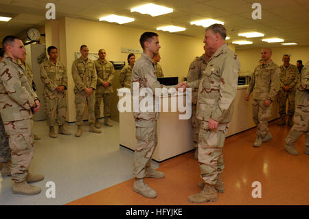 Chief of Naval Operations Adm. Gary Roughead meets Sailors at Role III Medical Center in Kandahar, Afghanistan. Visiting Afghanistan DVIDS360416 Stock Photo