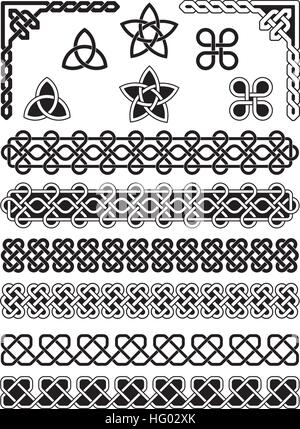 Celtic knotted, weaved and braided elements with borders, corners and embellishments Stock Vector