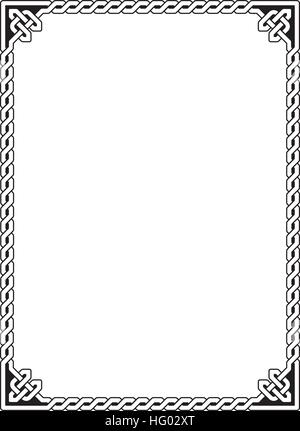 Traditional Celtic braided border, black isolated on white Stock Vector