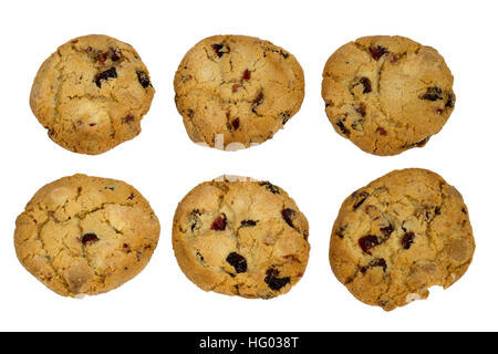 Six cookies with raisins isolated over white background top view Stock Photo