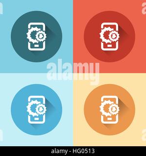 color phone with gears flat icons flat design Stock Vector