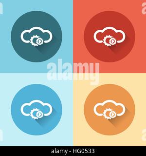 color cloud service with gears icons flat design Stock Vector
