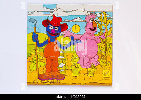 Sesame Street jigsaw puzzle, one of 3 Sesame Street puzzles by Waddingtons isolated on white background Stock Photo