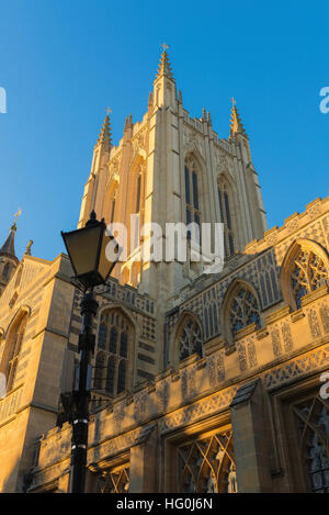 Bury St Edmunds cathedral, view of the Millennium Tower of Bury St Edmunds Cathedral viewed from the Great Churchyard, Suffolk, UK. Stock Photo