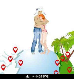 lovers at round the globe Stock Vector