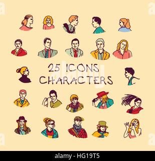 Set colors people icons characters. Stock Vector