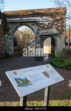 WALTHAM ABBEY, UK - JANUARY 2ND 2017: The remains of the historic Abbey Gateway in Waltham Abbey, Essex on 2nd January 2017. Stock Photo