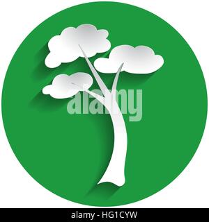 Tree icon in paper style on green circle Stock Vector