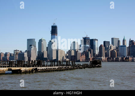 A view of Lower Manhattan in 2012 with the Freedom Tower under construction.  Photo taken in March, 2012. Stock Photo