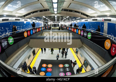 New York, USA 1 January 2017 - After nearly a century of planning, the Second Avenue Subway finally opened to the public on New Years Day. Three new stations, at 72nd, 86th and 96th streets, plus an extension at East 63rd were added to the BMT and line at a cost og 4.4 billion dollars. The new state of the art subway line runs along BMT lines from East 96th St to Brighton Beach, Brooklyn. ©Stacy Walsh Rosenstock Stock Photo