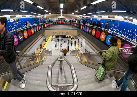 New York, USA 1 January 2017 - After nearly a century of planning, the Second Avenue Subway finally opened to the public on New Years Day. Three new stations, at 72nd, 86th and 96th streets, plus an extension at East 63rd were added to the BMT and line at a cost og 4.4 billion dollars. The new state of the art subway line runs along BMT lines from East 96th St to Brighton Beach, Brooklyn. ©Stacy Walsh Rosenstock Stock Photo