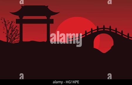 Silhouette of bridge scenery Chinese Stock Vector