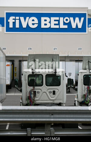 A logo sign outside of a facility occupied by Five Below in Pedricktown, New Jersey on December 11, 2016. Stock Photo