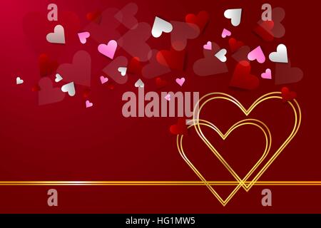Two connected golden hearts are in the right side of the vector above two golden gradient links Stock Vector