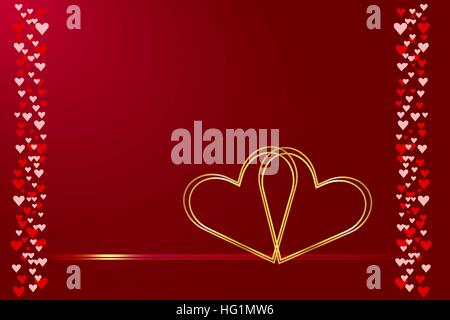 Two connected golden hearts are in the right side of the vector above two red and gold gradient links Stock Vector