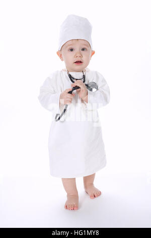little funny doctor isolated on white Stock Photo