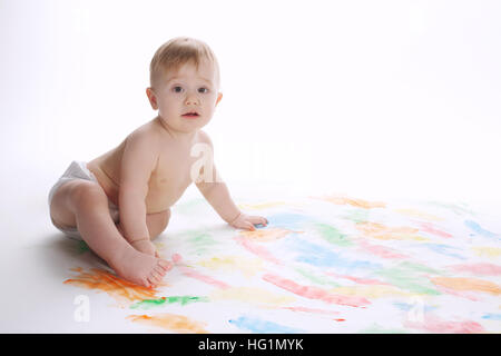 little funny painter isolated on white Stock Photo