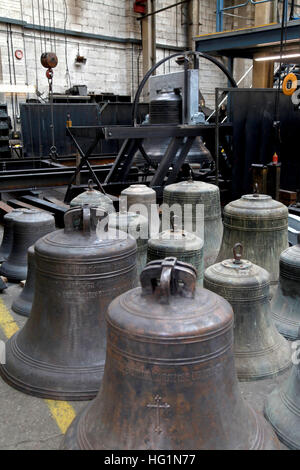 Interior of the Whitechapel Bell Foundry, London, the world's oldest bell foundry, and the foundry which made Big Ben and the Liberty Bell.  Where: London, United Kingdom When: 15 Nov 2014 Stock Photo