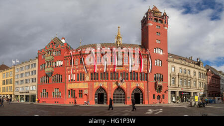 Basel, Switzerland - October 20, 2016: Panoramic view of the historic town hall in the city center Stock Photo