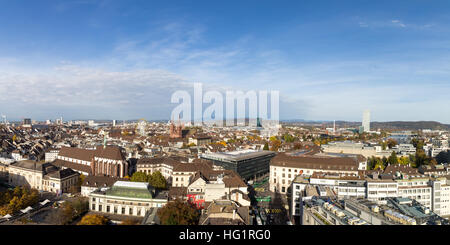 Basel, Switzerland - October 24, 2016: Skyline view of the city with the Basel Minster and a ferris wheel Stock Photo