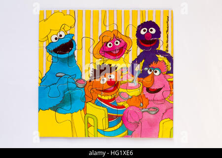 Sesame Street jigsaw puzzle, one of 3 Sesame Street puzzles by Waddingtons isolated on white background Stock Photo