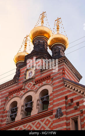 Image of the golden domes of Alexander Nevsky church. Copenhagen, Denmark. Stock Photo