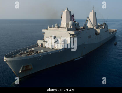 GULF OF ADEN (May 10, 2016) The amphibious transport dock ship USS New Orleans (LPD 18) transits the Gulf of Aden. USS New Orleans is part of the Boxer Amphibious Ready Group and, with the embarked 13th Marine Expeditionary Unit, is deployed in support of maritime security operations and theater security cooperation efforts in the 5th Fleet area of operations. (U.S. Navy Photo by Mass Communication Specialist 3rd Class Chelsea D. Daily/ Released)160510-N-GR718-260 Join the conversation: http://www.navy.mil/viewGallery.asp http://www.facebook.com/USNavy http://www.twitter.com/USNavy http://navy Stock Photo