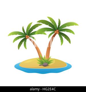 island logo - tropical palm trees with sea waves vector illustration isolated white background Stock Vector