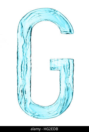 Water splash letter G with light blue color on white background Stock Photo