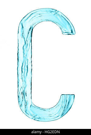 Water splash letter C with light blue color on white background Stock Photo