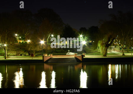 Night walk in Burton on Trent - panorama over the Trent River of Park in Stapenhill in night. Stock Photo