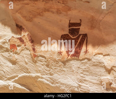 Goblin Valley State Park.A Shaman pictograph drawn in the Barrier Canyon Culture style. Stock Photo