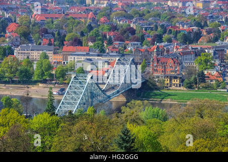 Dresden Blaues Wunder in Sachsen  - Dresden Blue Wonder  bridge, Saxony Germany Stock Photo