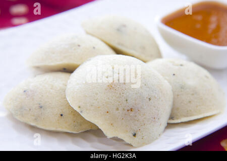 South Indian breakfast idli with sambar Stock Photo