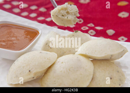 South Indian breakfast idli with sambar Stock Photo