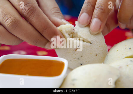 South Indian breakfast idli with sambar Stock Photo