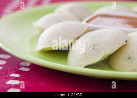 South Indian breakfast idli with sambar Stock Photo