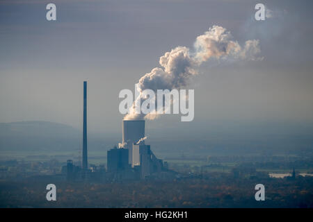 Aerial view, STEAG Walsum power plant, coal plant, fossil energy, cooling tower, smoke, Duisburg, Ruhr aeria, Stock Photo