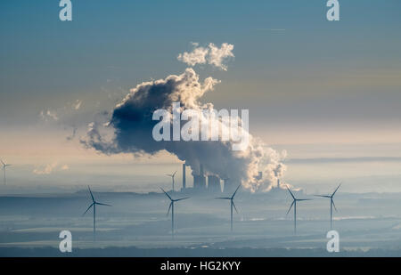 Aerial view, power plant Weisweiler in Eschweiler, RWE Power AG, lignite-fired power plant and wind power, alternative energy,