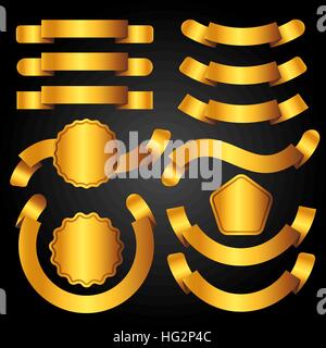 Set of golden banners, ribbons and labels Stock Vector