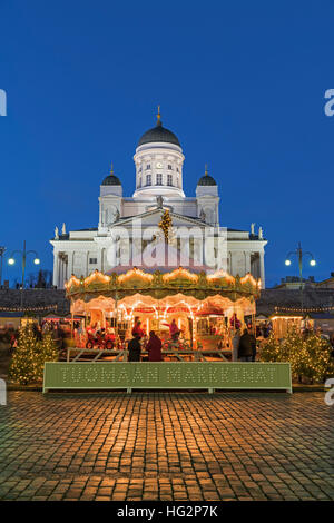 Christmas Market and Cathedral  Senate Square Helsinki Finland Stock Photo