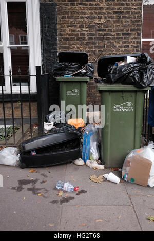 overflowing rubbish bins Greenwich London Stock Photo