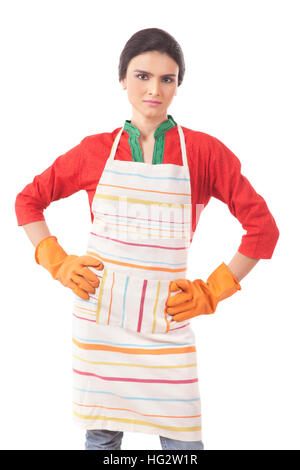 Portrait Of Woman Wearing Kitchen Apron Stock Photo