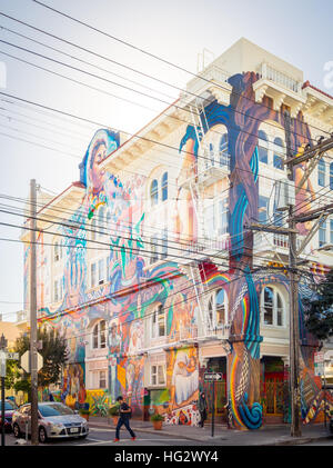 The stunning MaestraPeace mural on the exterior of The Women's Building in the Mission District of San Francisco, California. Stock Photo