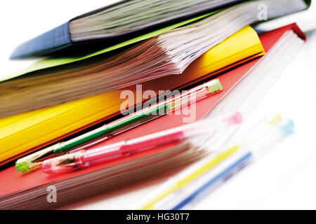 Files and colourful pens Stock Photo