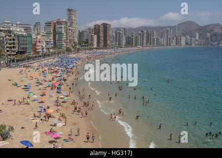 Tourists at Playa de Levante, Benidorm, Alicante, Costa Blanca, Spain Stock Photo