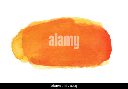 Orange colored watercolor background hand painted on white Stock Photo