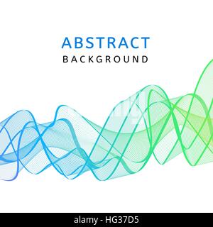 Abstract smooth transparent colorful wavy background. Curved blue and green flow motion. Smoke gradient waves design with stripes. Vector illustration. Stock Vector