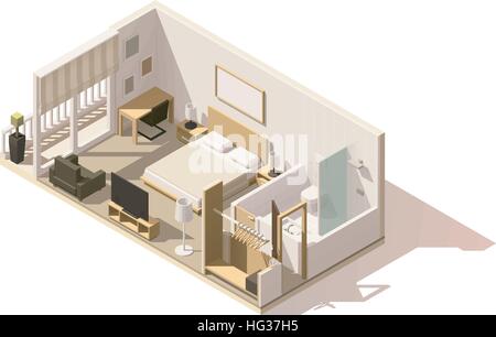 Vector isometric low poly hotel room icon Stock Vector