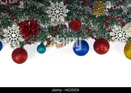 Christmas Decoration, Holiday Decorations, garland fir tree,  baubles, snowflake Stock Photo